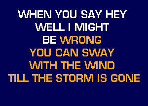 WHEN YOU SAY HEY
WELL I MIGHT
BE WRONG
YOU CAN SWAY
WITH THE WIND
TILL THE STORM IS GONE