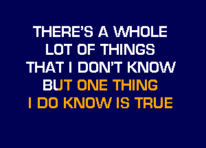 THERE'S A WHOLE
LOT OF THINGS
THAT I DON'T KNOW
BUT ONE THING
I DO KNOW IS TRUE