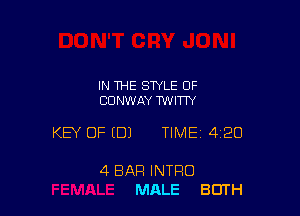 IN THE STYLE OF
CONWAY TWITTY

KEY OF (DJ TIMEI 420

4 BAR INTRO
MALE BOTH