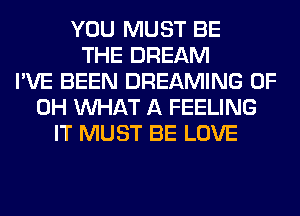 YOU MUST BE
THE DREAM
I'VE BEEN DREAMING OF
DH WHAT A FEELING
IT MUST BE LOVE