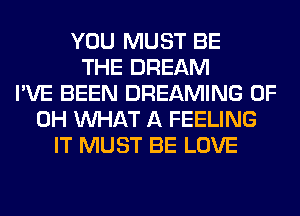 YOU MUST BE
THE DREAM
I'VE BEEN DREAMING OF
DH WHAT A FEELING
IT MUST BE LOVE