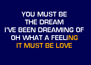 YOU MUST BE
THE DREAM
I'VE BEEN DREAMING OF
DH WHAT A FEELING
IT MUST BE LOVE