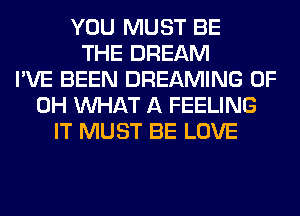 YOU MUST BE
THE DREAM
I'VE BEEN DREAMING OF
DH WHAT A FEELING
IT MUST BE LOVE