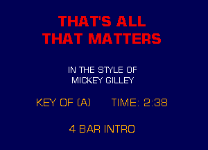 IN THE STYLE OF
MICKEY GILLEY

KEY OF (A) TIME 2138

4 BAR INTRO