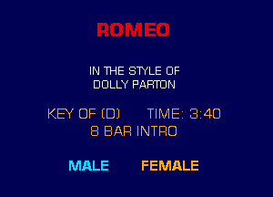 IN THE SWLE OF
DOLLY PAFH'UN

KEY OF (DJ TIME13i4U
8 BAR INTRO

MALE FEMALE