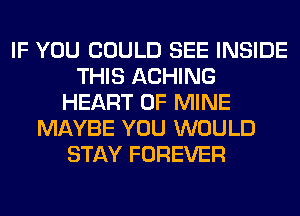 IF YOU COULD SEE INSIDE
THIS ACHING
HEART OF MINE
MAYBE YOU WOULD
STAY FOREVER