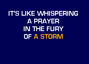 ITS LIKE WHISPERING
A PRAYER
IN THE FURY

OF A STORM