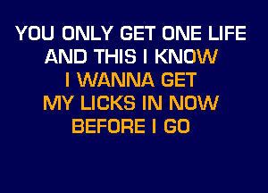 YOU ONLY GET ONE LIFE
AND THIS I KNOW
I WANNA GET
MY LICKS IN NOW
BEFORE I GO
