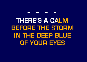 THERE'S A CALM
BEFORE THE STORM
IN THE DEEP BLUE
OF YOUR EYES