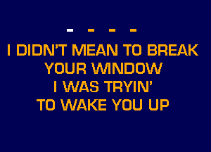 I DIDN'T MEAN T0 BREAK
YOUR WINDOW
I WAS TRYIN'
T0 WAKE YOU UP