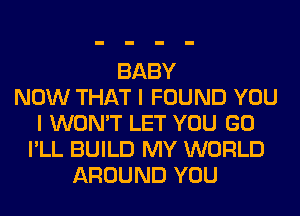 BABY
NOW THAT I FOUND YOU
I WON'T LET YOU GO
I'LL BUILD MY WORLD
AROUND YOU