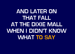 AND LATER ON
THAT FALL
AT THE DIXIE MALL
WHEN I DIDNW KNOW
WHAT TO SAY