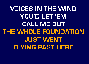 VOICES IN THE WIND
YOU'D LET 'EM
CALL ME OUT
THE WHOLE FOUNDATION
JUST WENT
FLYING PAST HERE