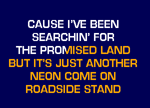 CAUSE I'VE BEEN
SEARCHIN' FOR
THE PROMISED LAND
BUT ITS JUST ANOTHER
NEON COME ON
ROADSIDE STAND