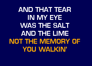 AND THAT TEAR
IN MY EYE
WAS THE SALT
AND THE LIME
NOT THE MEMORY OF
YOU WALKIM