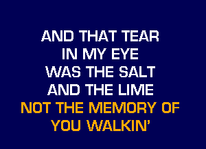 AND THAT TEAR
IN MY EYE
WAS THE SALT
AND THE LIME
NOT THE MEMORY OF
YOU WALKIM