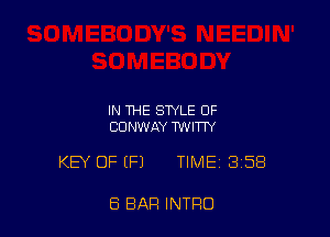 IN THE STYLE OF
CONWAY TWITTY

KEY OF (P) TIME 358

8 BAR INTRO