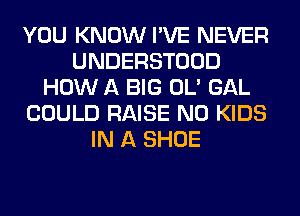 YOU KNOW I'VE NEVER
UNDERSTOOD
HOW A BIG OL' GAL
COULD RAISE N0 KIDS
IN A SHOE