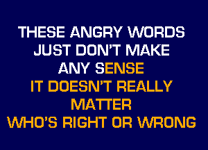 THESE ANGRY WORDS
JUST DON'T MAKE
ANY SENSE
IT DOESN'T REALLY
MATTER
WHO'S RIGHT 0R WRONG