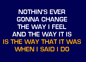 NOTHIN'S EVER
GONNA CHANGE
THE WAY I FEEL
AND THE WAY IT IS
IS THE WAY THAT IT WAS
INHEN I SAID I DO