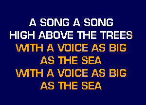 A SONG A SONG
HIGH ABOVE THE TREES
WITH A VOICE AS BIG
AS THE SEA
WITH A VOICE AS BIG
AS THE SEA