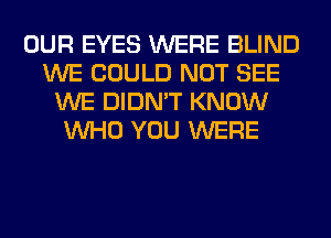 OUR EYES WERE BLIND
WE COULD NOT SEE
WE DIDN'T KNOW
WHO YOU WERE