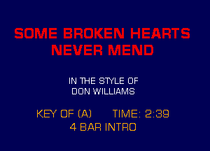IN THE STYLE OF
DUN WILLIAMS

KEY OF (A) TIME 2139
4 BAR INTRO