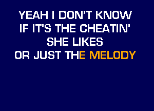 YEAH I DON'T KNOW
IF ITS THE CHEATIN'
SHE LIKES
0R JUST THE MELODY