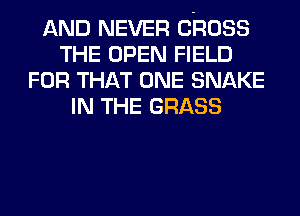 AND NEVER CROSS
THE OPEN FIELD
FOR THAT ONE SNAKE
IN THE GRASS