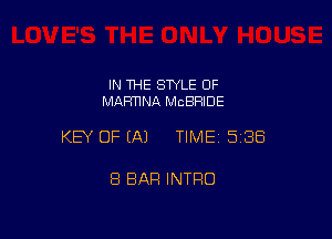 IN THE STYLE 0F
MARTINA MCBRIDE

KEY OF (A) TIME 538

8 BAR INTRO