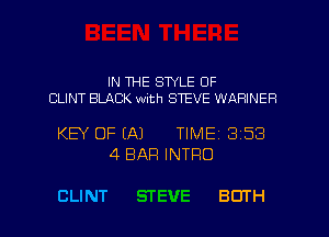 IN WE STYLE OF
CLINT BLACK with STEVE WAHINER

KEY OF (A) TIME 353
4 BAR INTRO

CLINT BOTH