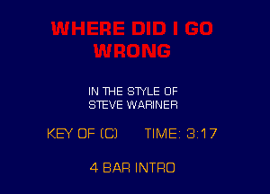 IN THE STYLE 0F
STEVE WARINER

KEY OFECJ TIME 3'17

4 BAR INTRO
