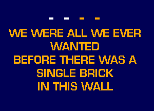 WE WERE ALL WE EVER
WANTED
BEFORE THERE WAS A
SINGLE BRICK
IN THIS WALL