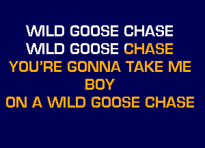 WILD GOOSE CHASE
WILD GOOSE CHASE
YOU'RE GONNA TAKE ME
BOY
ON A WILD GOOSE CHASE