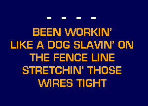 BEEN WORKIM
LIKE A DOG SLl-W'IN' ON
THE FENCE LINE
STRETCHIN' THOSE
WIRES TIGHT