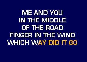 ME AND YOU
IN THE MIDDLE
OF THE ROAD
FINGER IN THE WIND
WHICH WAY DID IT GO