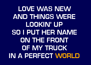 LOVE WAS NEW
AND THINGS WERE
LOOKIM UP
30 I PUT HER NAME
ON THE FRONT
OF MY TRUCK
IN A PERFECT WORLD