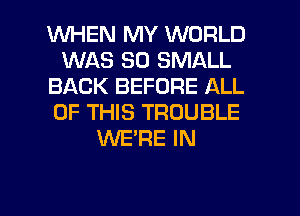 WHEN MY WORLD
WAS 80 SMALL
BACK BEFORE ALL
OF THIS TROUBLE
WE'RE IN

g