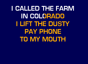 I CALLED THE FARM
IN COLORADO
I LIFT THE DUSTY
PAY PHONE
TO MY MOUTH