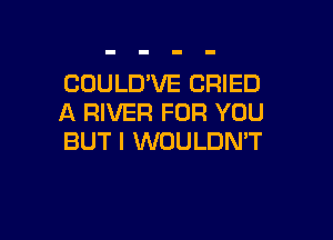 COULD'VE CRIED
A RIVER FOR YOU

BUT I WOULDN'T
