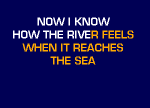 NOWI KNOW
HOW THE RIVER FEELS
WHEN IT REACHES
THE SEA