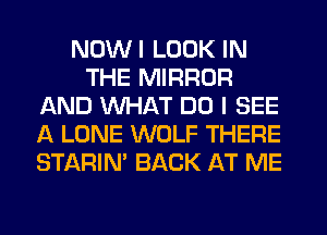 NOWI LOOK IN
THE MIRROR
AND WHAT DO I SEE
A LONE WOLF THERE
STARIN' BACK AT ME