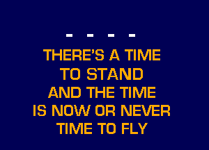 THERE'S A TIME

TO STAND
AND THE TIME
IS NOW 0R NEVER

TIME TO FLY l