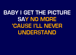 BABY I GET THE PICTURE
SAY NO MORE
'CAUSE I'LL NEVER
UNDERSTAND