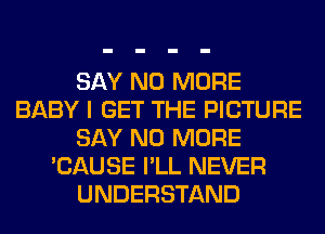 SAY NO MORE
BABY I GET THE PICTURE
SAY NO MORE
'CAUSE I'LL NEVER
UNDERSTAND