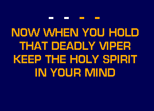 NOW WHEN YOU HOLD
THAT DEADLY VIPER
KEEP THE HOLY SPIRIT
IN YOUR MIND