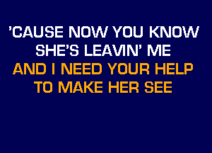 'CAUSE NOW YOU KNOW
SHE'S LEl-W'IN' ME
AND I NEED YOUR HELP
TO MAKE HER SEE