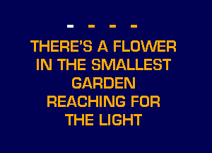 THERE'S A FLOWER
IN THE SMALLEST
GARDEN
REACHING FOR
THE LIGHT
