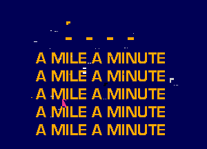 A MILEA MINUTE
A MILE' A MiNUTE ,
.A MILE AMINUTE
A MILE A MINUTE

A MILE A MINUTE l