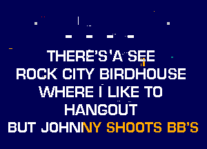 I
THERE'S'A'SEIE
ROCK CITY BIRDHOUSE
WHERE I' LIKE TO
HANGOUT
BUT JOHNNY SHOOTS 33's